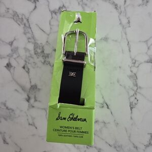 NWT Sam Edemlan Black Silver 100% Leather Belt Classic Size Large Minimalist